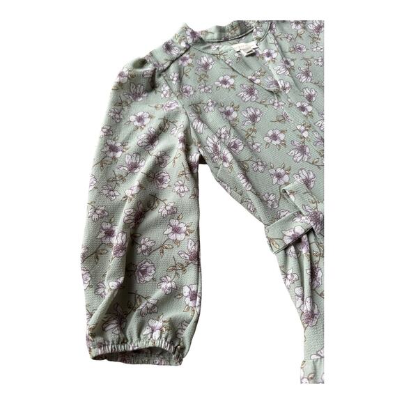 Monteau Los Angeles Green Floral Tiered Dress with belt & round neck size small - Picture 6 of 12